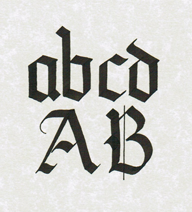Gothic lettering sample, capital and lower case letters